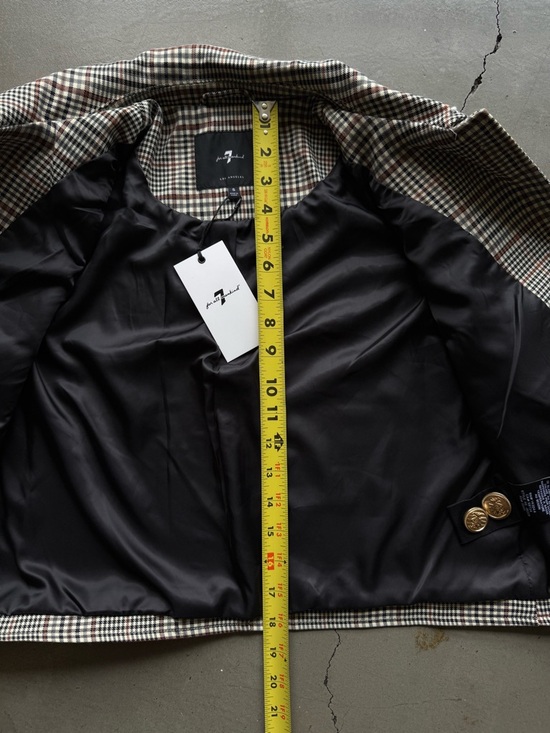 7 For All Mankind / Cropped Plaid Jacket Gold Buttons / brown - Picture 9 of 10